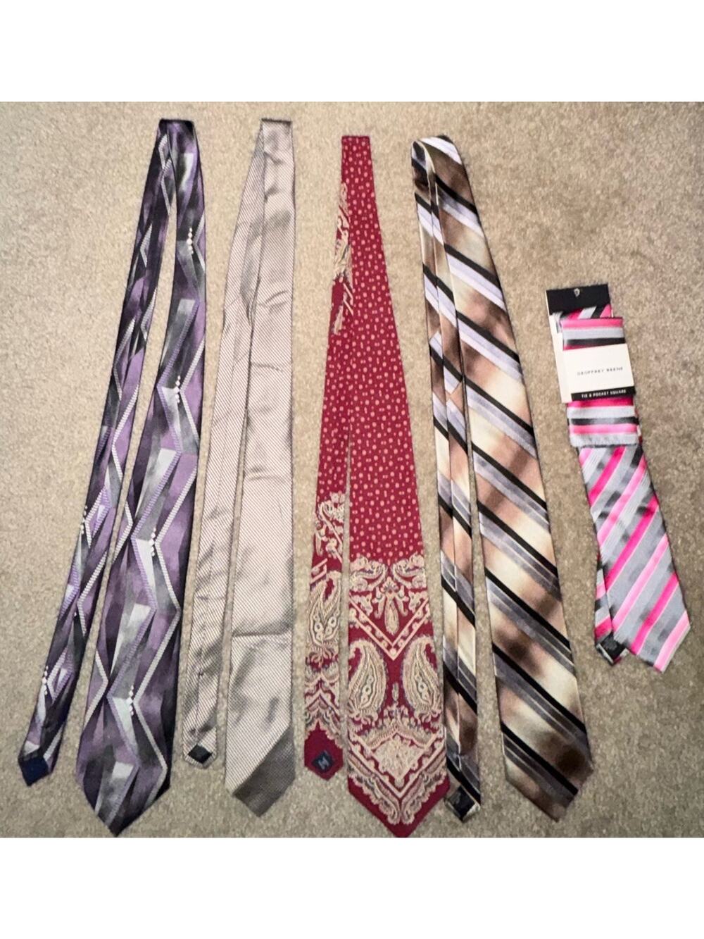 Designer Silk Tie Lot of 5 Polo DKNY Pierre Cardin Geoffrey Beene NWT Bundle
